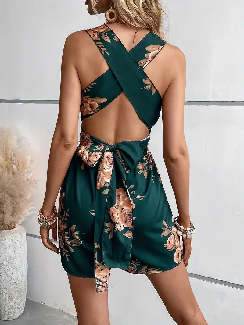 Miahara - Combinaison dos nu imprimé floral ceinture nouée à la taille - Image 7