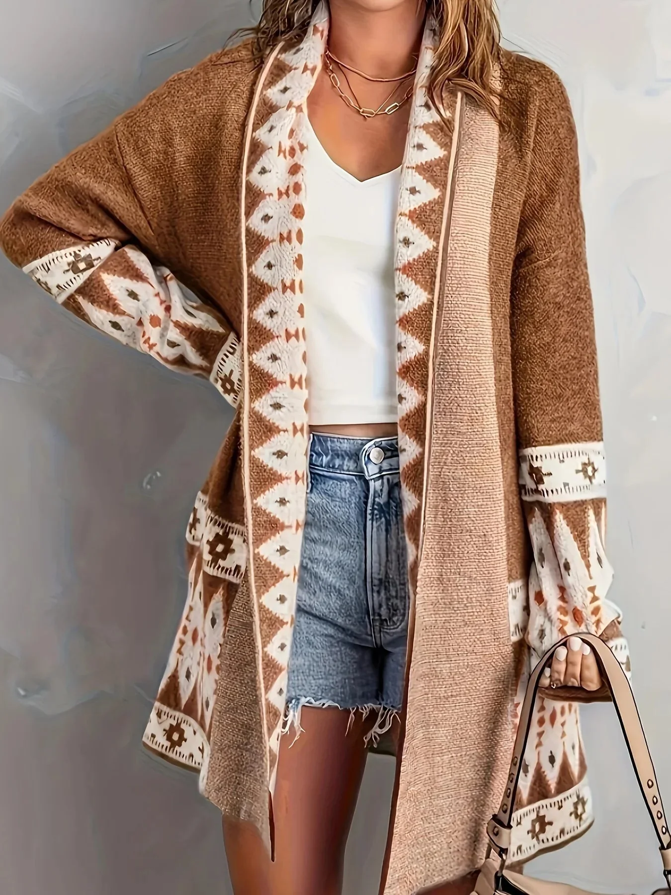 Cardigan femme ouvert devant manches longues