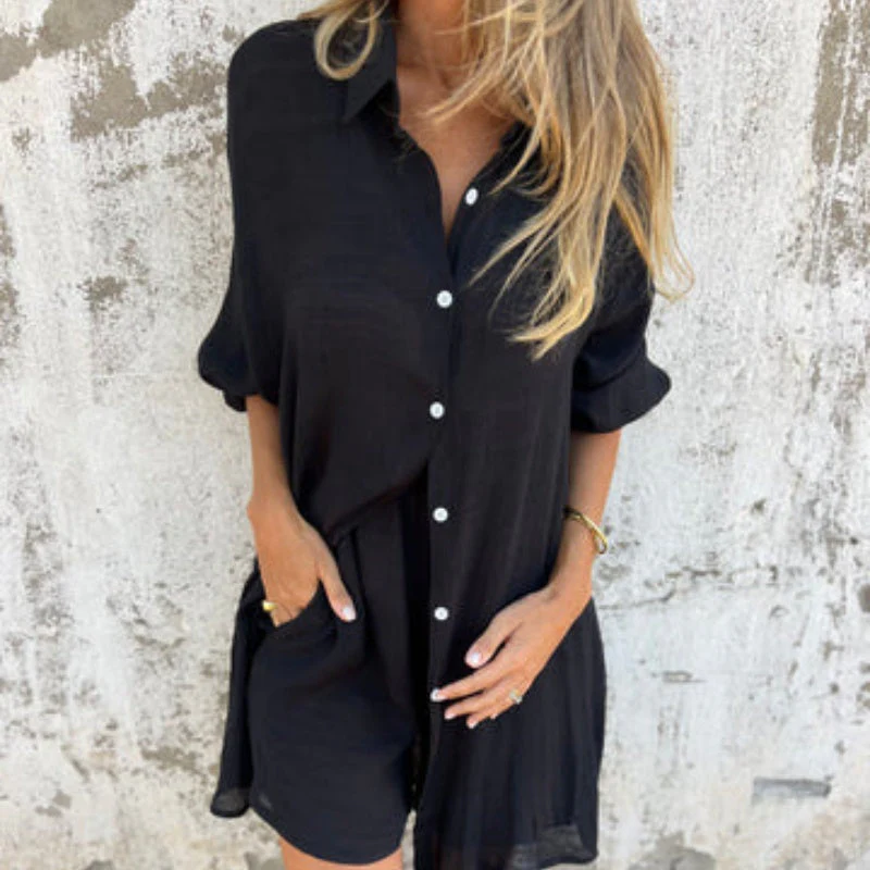 Ensemble deux pièces femme chemise oversize manches longues - Image 2