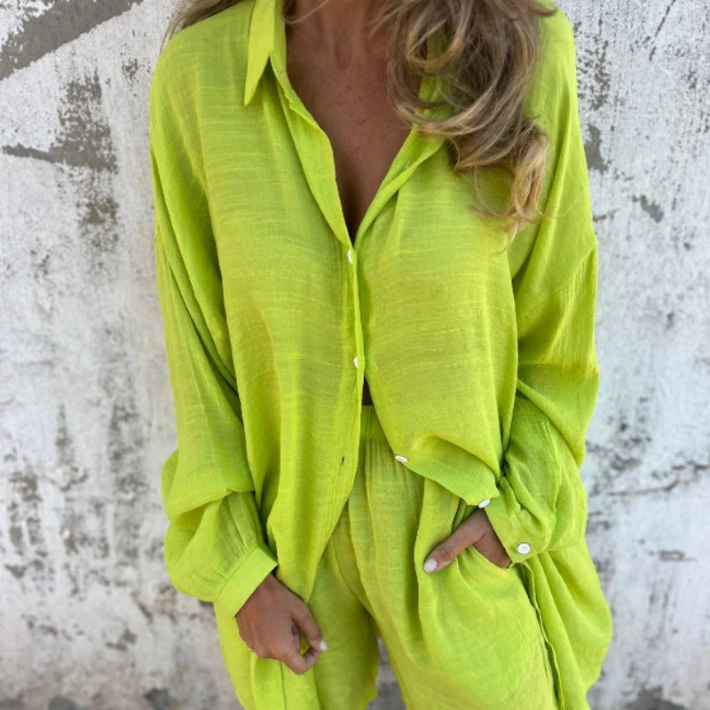 Ensemble deux pièces femme chemise oversize manches longues - Image 4