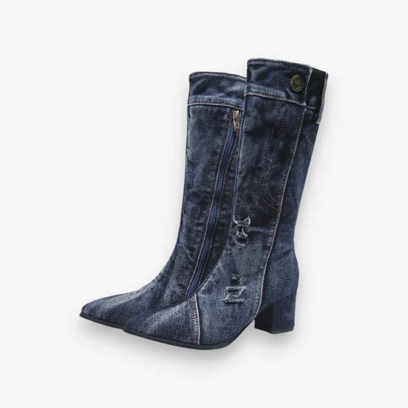 Bottes femme bout carré avec boucle haute - Image 2