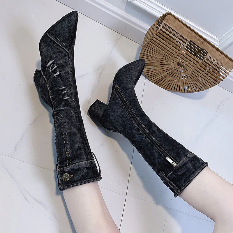 Bottes femme bout carré avec boucle haute - Image 4