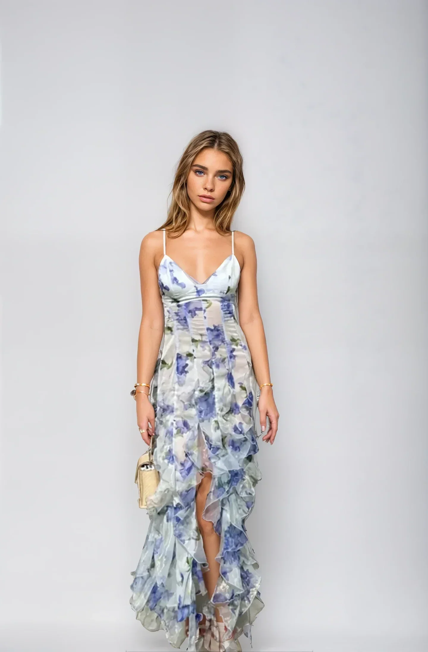 Robe longue à imprimé floral avec bretelles réglables