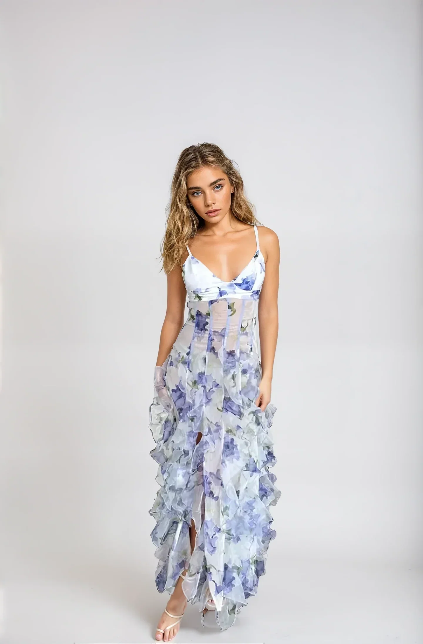 Robe longue à imprimé floral avec bretelles réglables - Image 2
