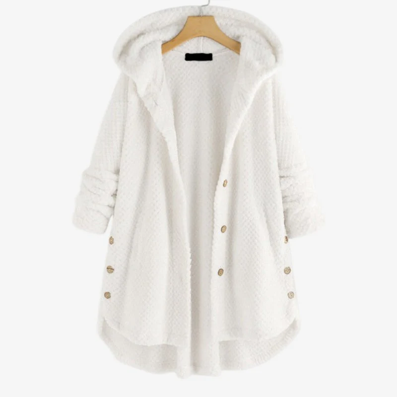 Veste femme à capuche manches longues avec poches et fermeture à boutons - Image 4
