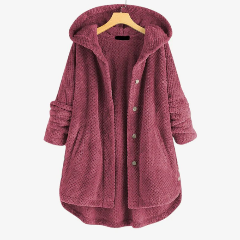 Veste femme à capuche manches longues avec poches et fermeture à boutons - Image 5