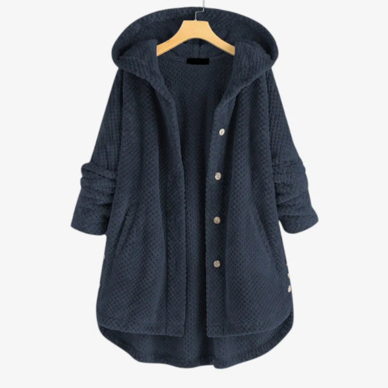 Veste femme à capuche manches longues avec poches et fermeture à boutons - Image 6