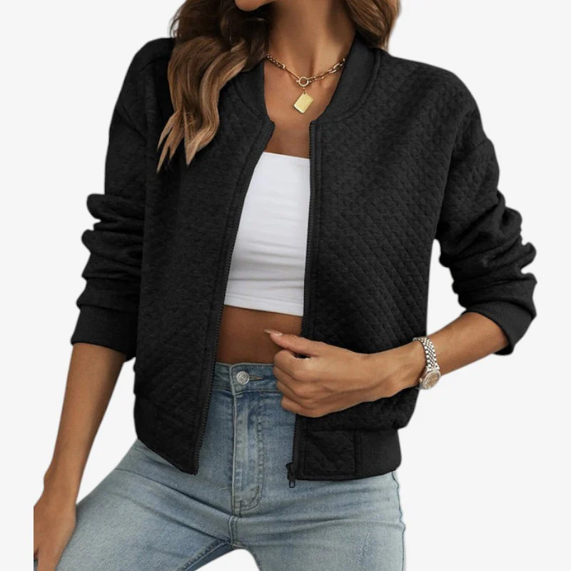 Veste zippée femme col rond manches longues