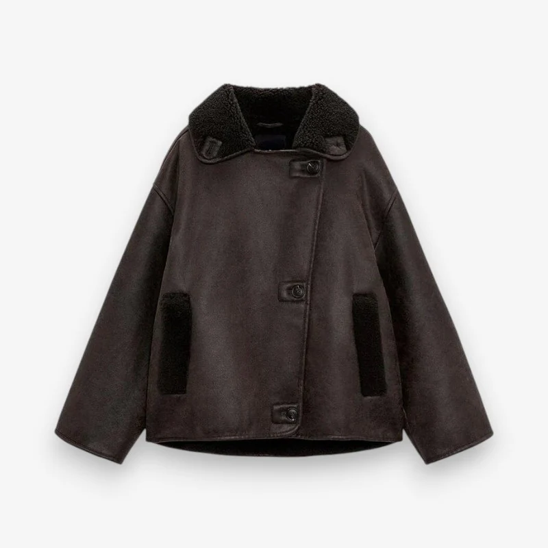 Veste boutonnée manches longues en cuir