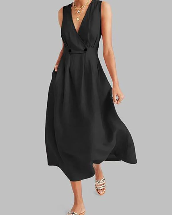 Nevaeh - Robe élégante à col en V et plis intemporels - Image 2
