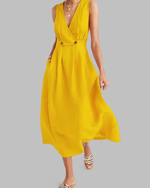 Nevaeh - Robe élégante à col en V et plis intemporels - Image 3