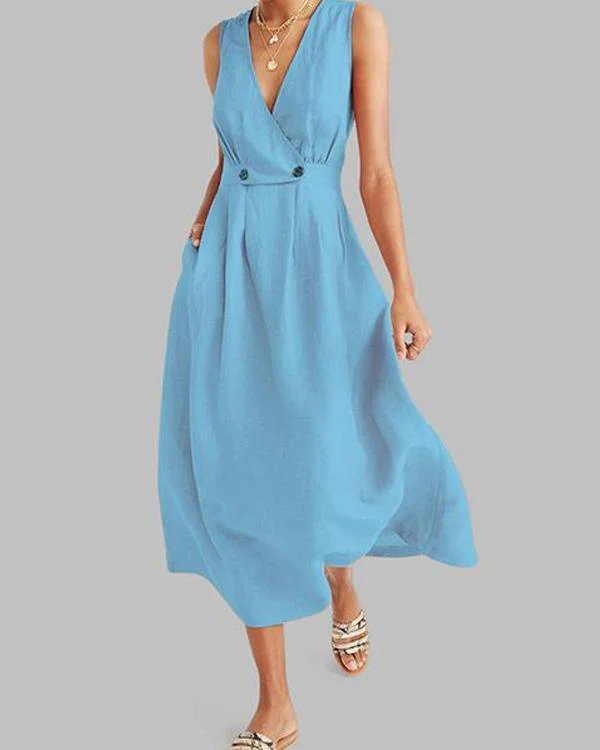 Nevaeh - Robe élégante à col en V et plis intemporels - Image 4