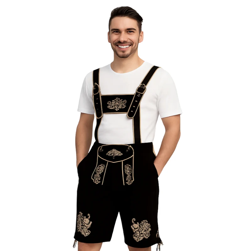 Lederhosen traditionnel mi-genou à bretelles réglables