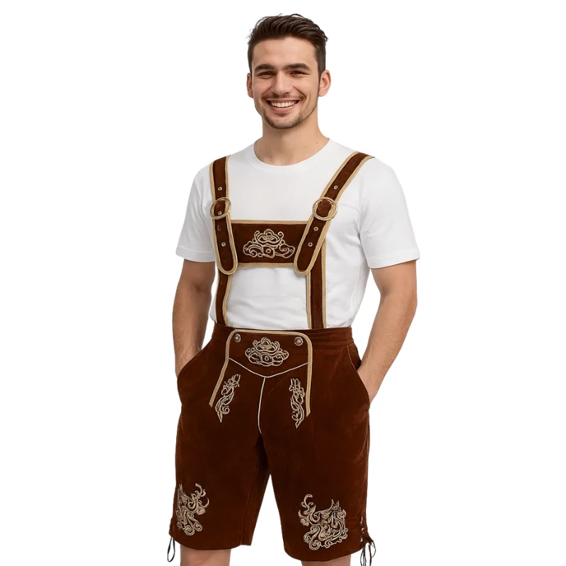 Lederhosen traditionnel mi-genou à bretelles réglables - Image 2