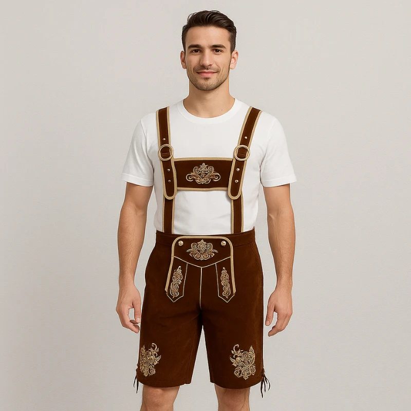 Lederhosen traditionnel mi-genou à bretelles réglables - Image 3