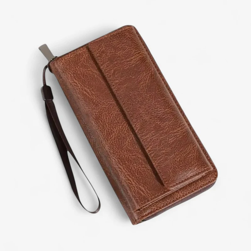 Grand sac à main en cuir style long wallet avec porte-cartes multiple