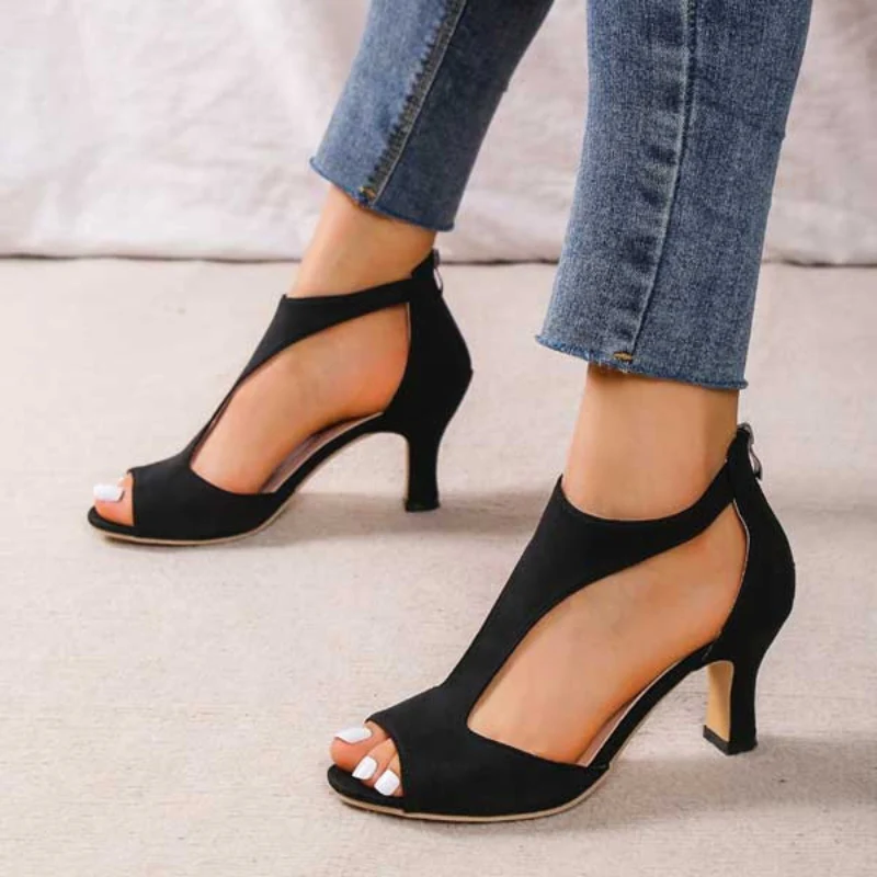 Sandales femme à talons bout ouvert avec fermeture éclair - Image 2