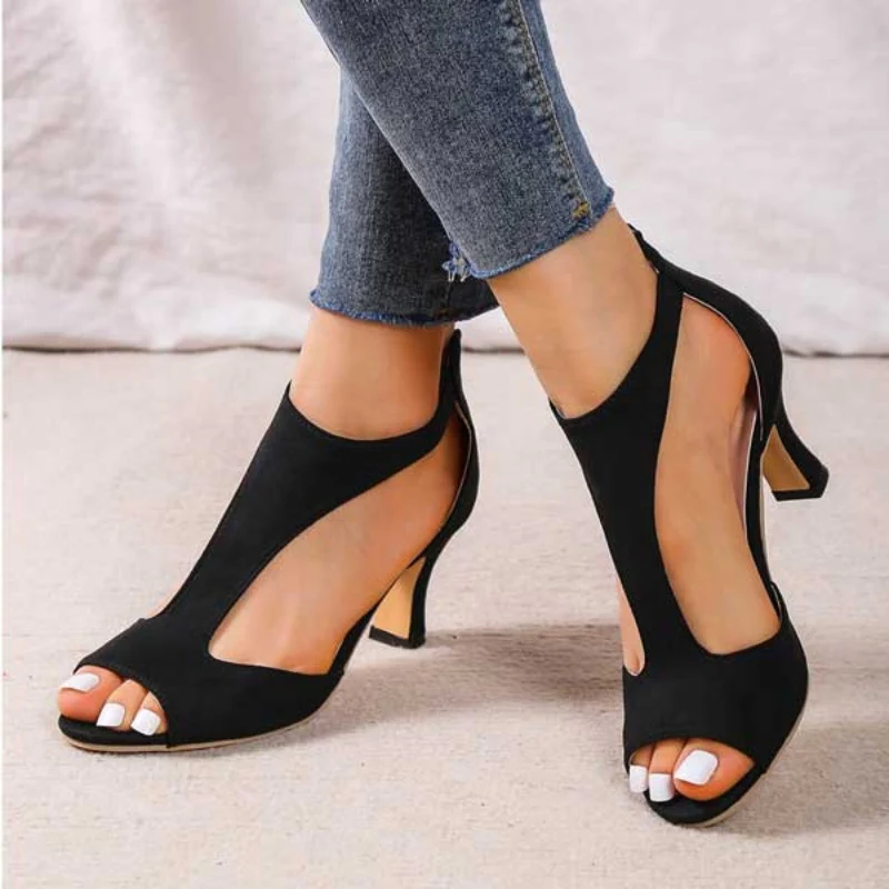 Sandales femme à talons bout ouvert avec fermeture éclair - Image 3