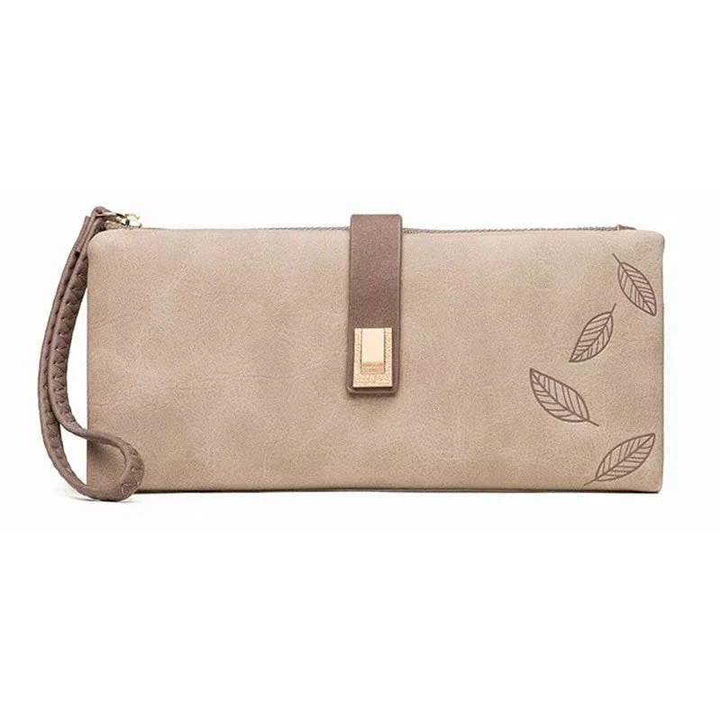 Nina – Portefeuille fin zippé motif feuilles en relief - Image 2