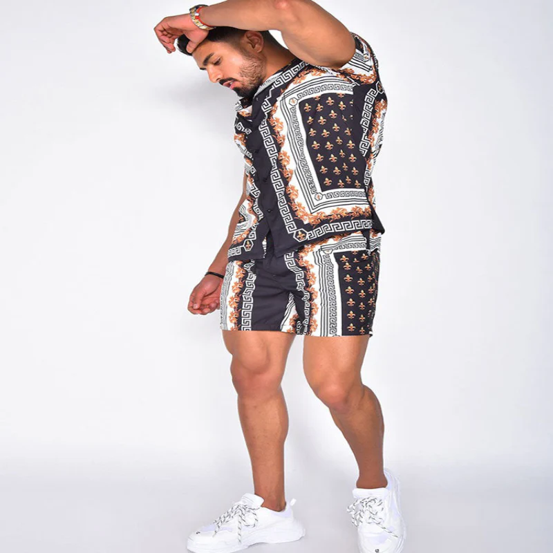 Ensemble homme chemise manches courtes + short assorti imprimé audacieux - Image 3