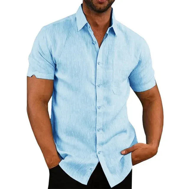 Chemise homme manches courtes boutonnée avec poche avant - Image 3