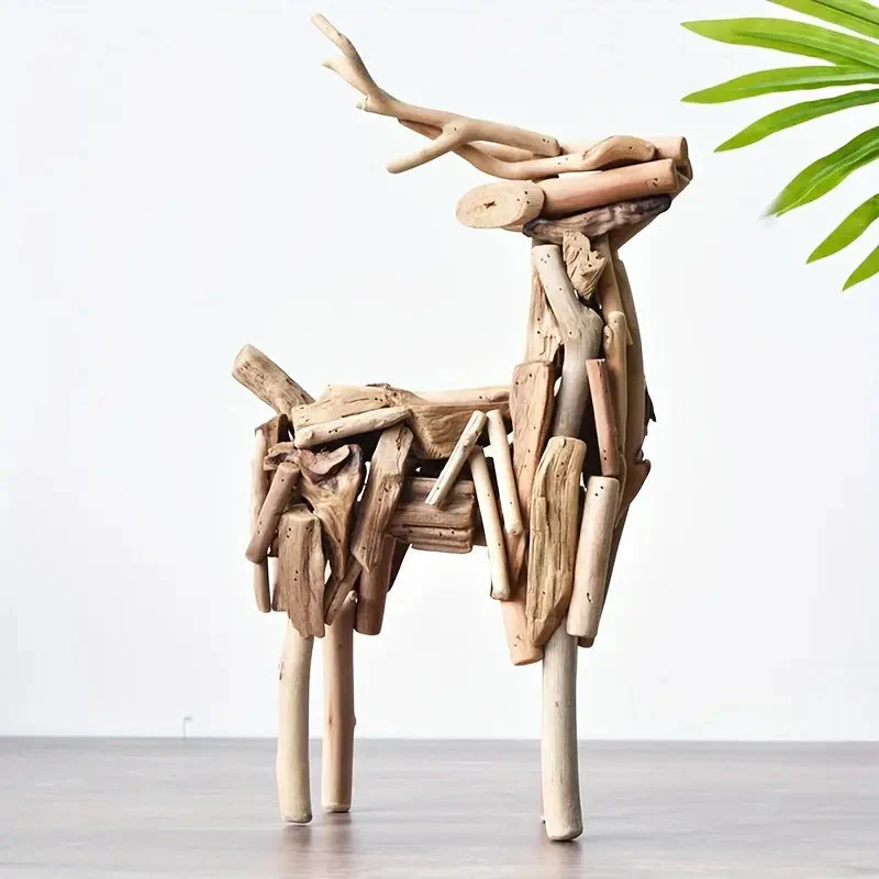 Sculpture en bois faite à la main, design abstrait de cerf - Image 2