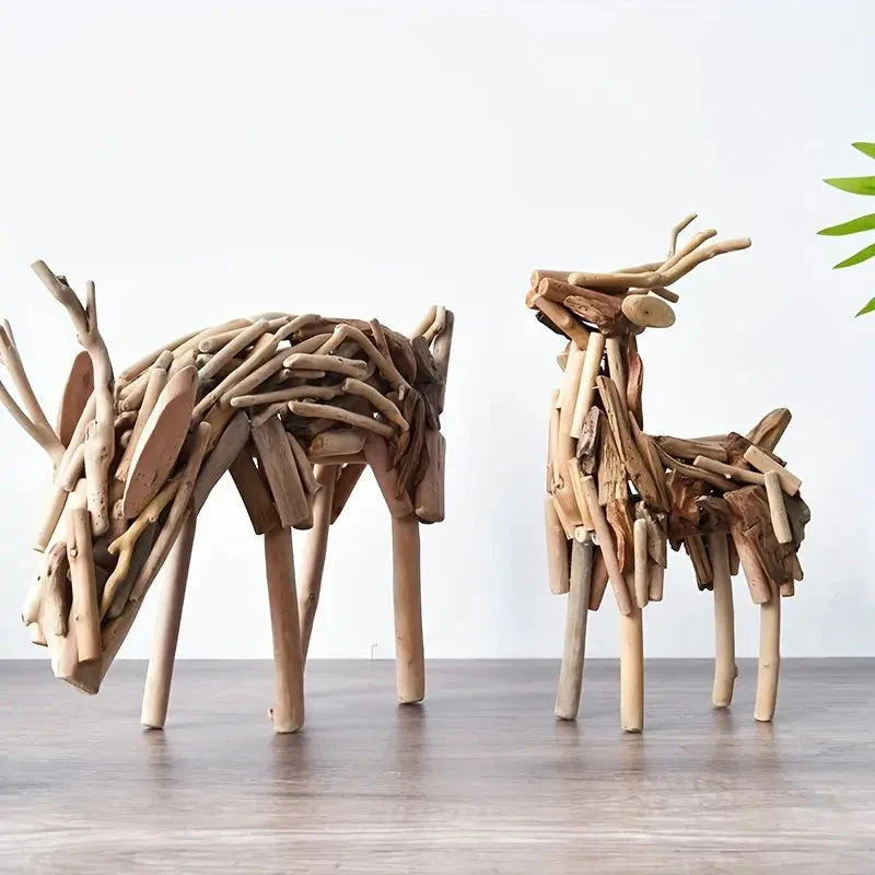 Sculpture en bois faite à la main, design abstrait de cerf - Image 3