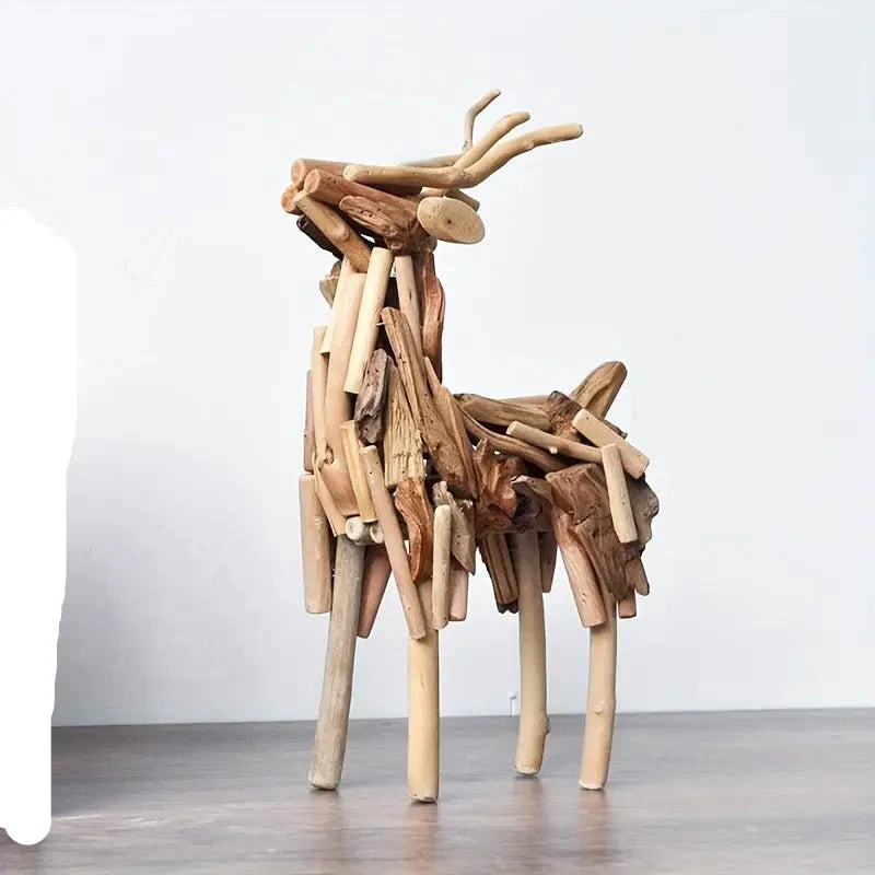 Sculpture en bois faite à la main, design abstrait de cerf - Image 4