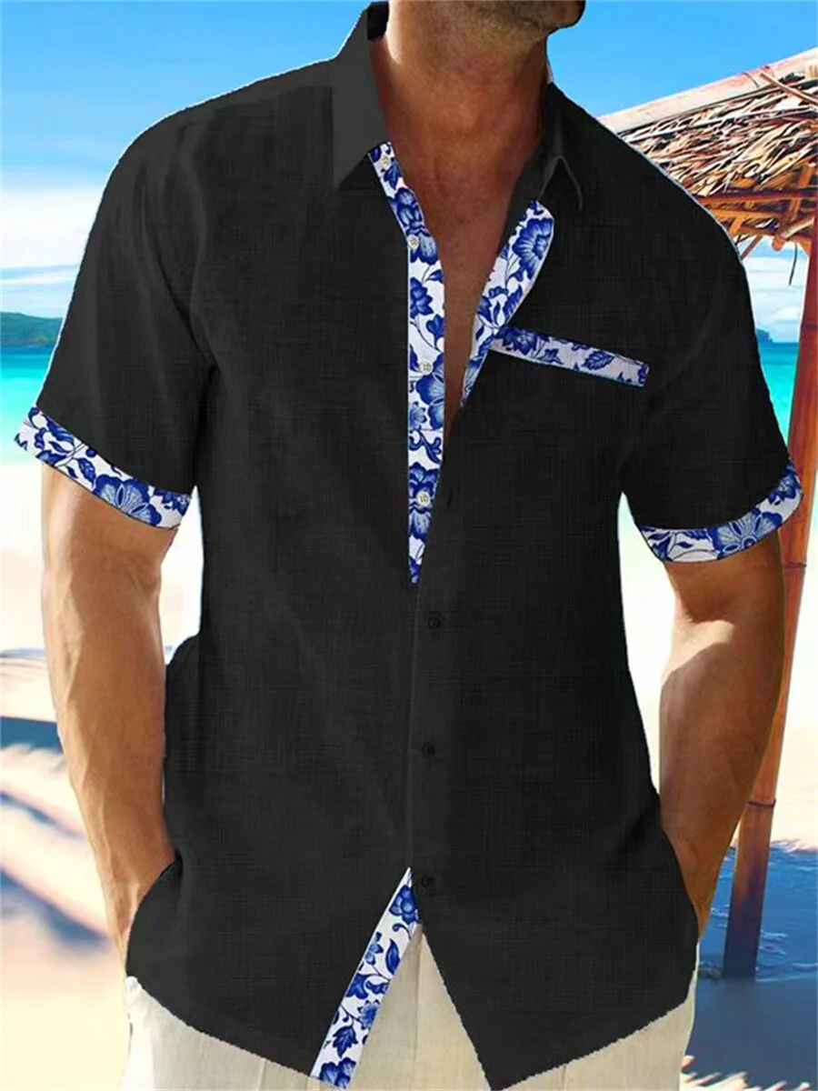 Chemise homme manches courtes col classique avec poignets fleuris - Image 2
