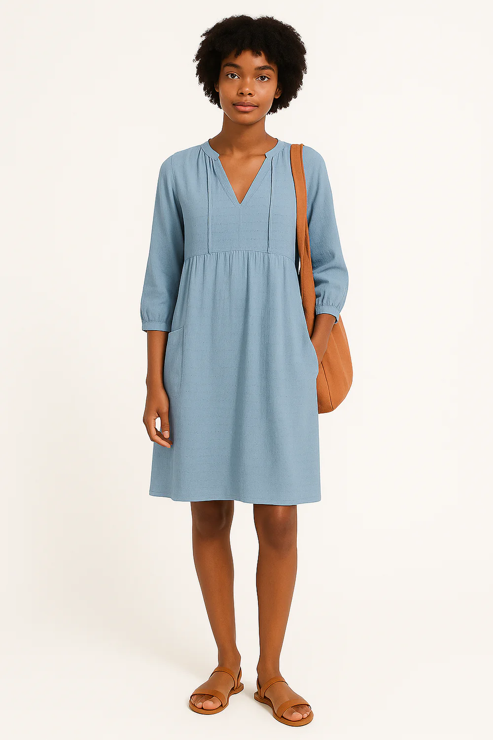 Robe Élégante Olivia à Col en V et Manches Trois-Quarts - Image 2