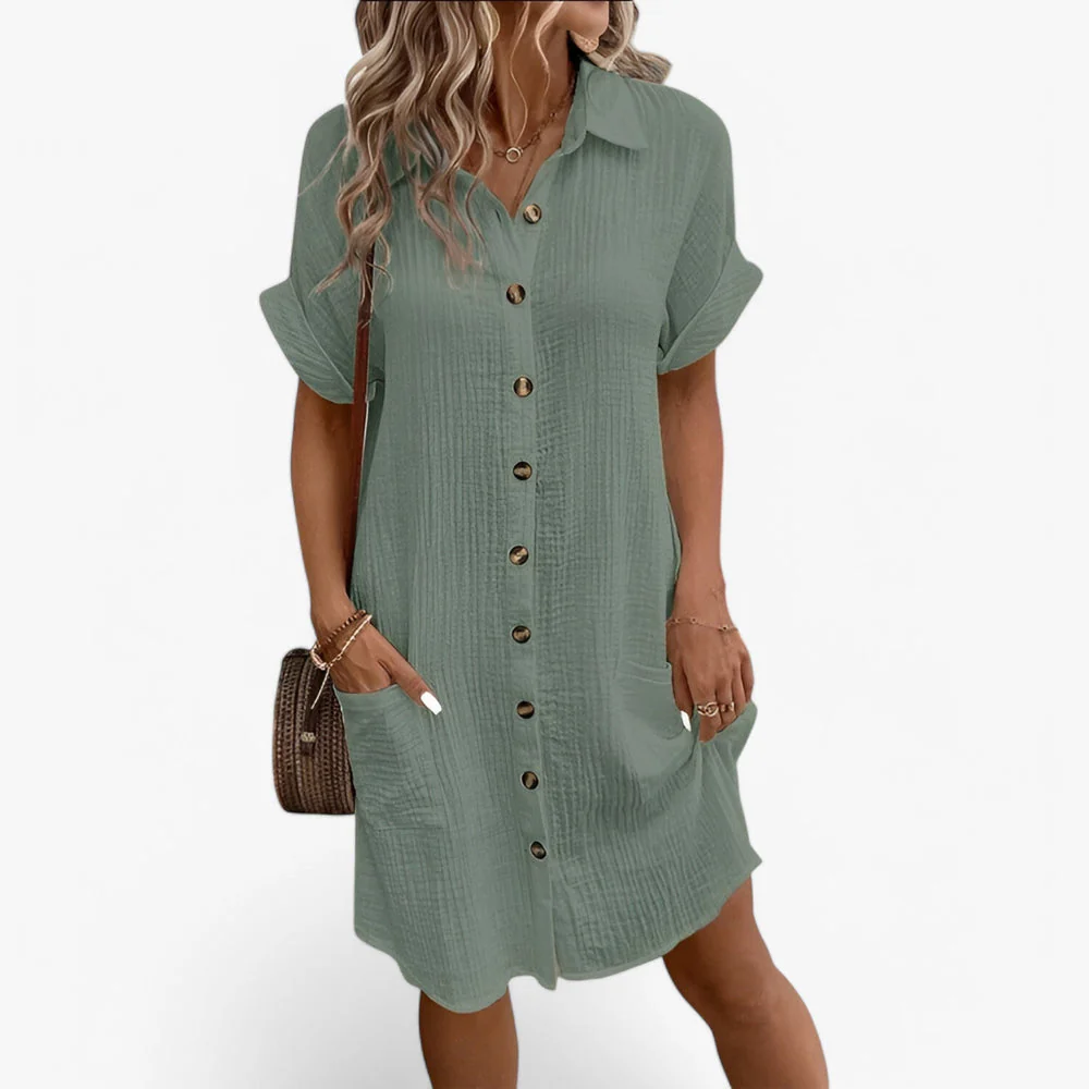 Robe femme boutonnée devant longueur genou - Image 3