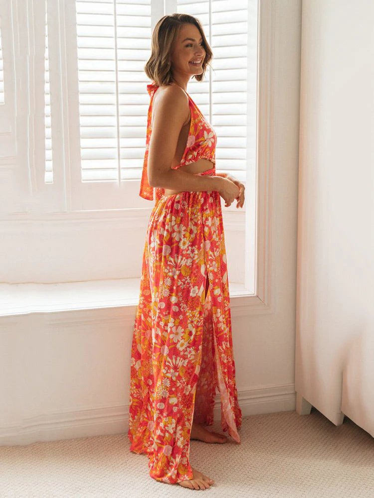 Olivia - Robe fendue imprimé floral dos nu - Image 4