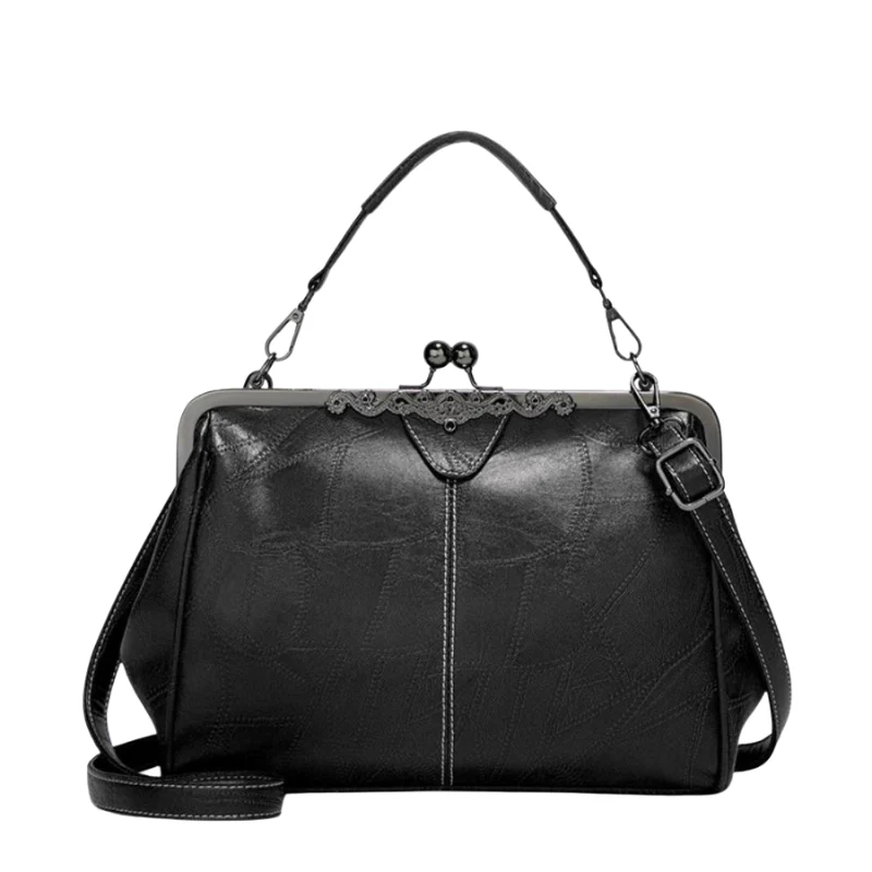 Sac à main en cuir avec fermeture kiss lock + poignée clip - Image 8