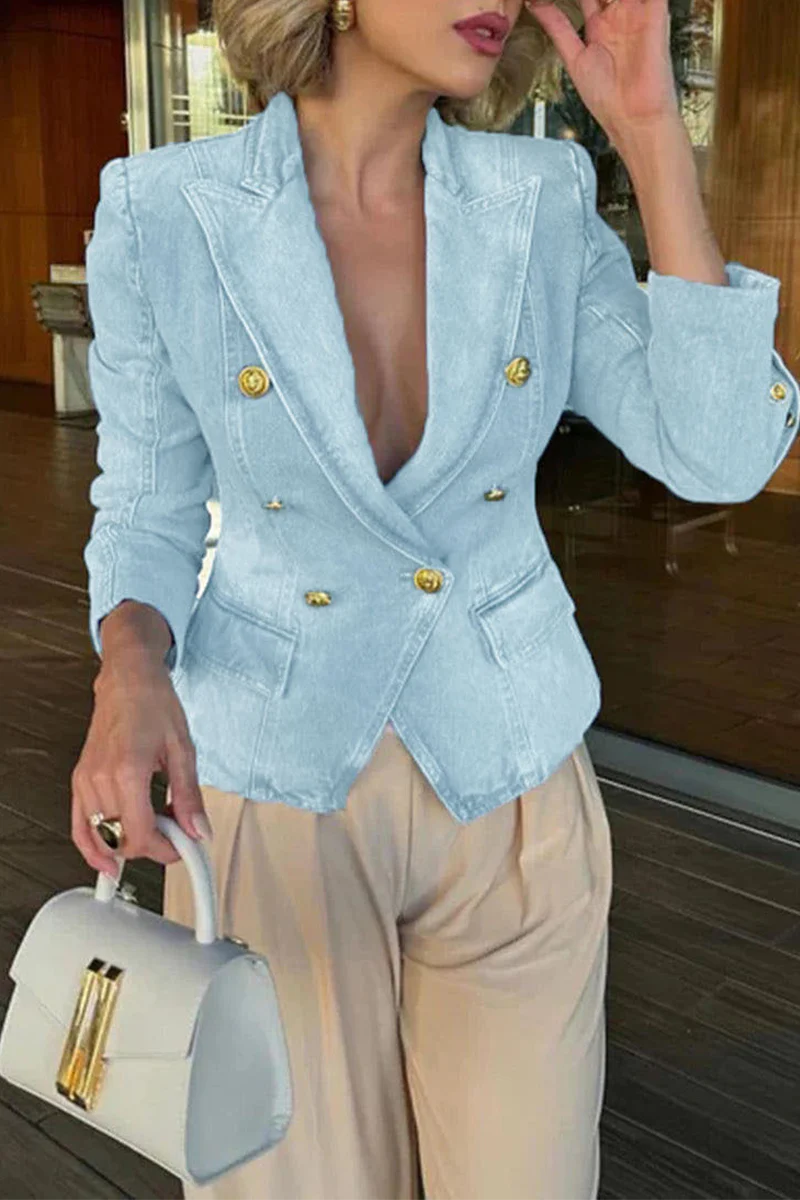Veste femme denim effet vieilli avec col boutonné - Image 3