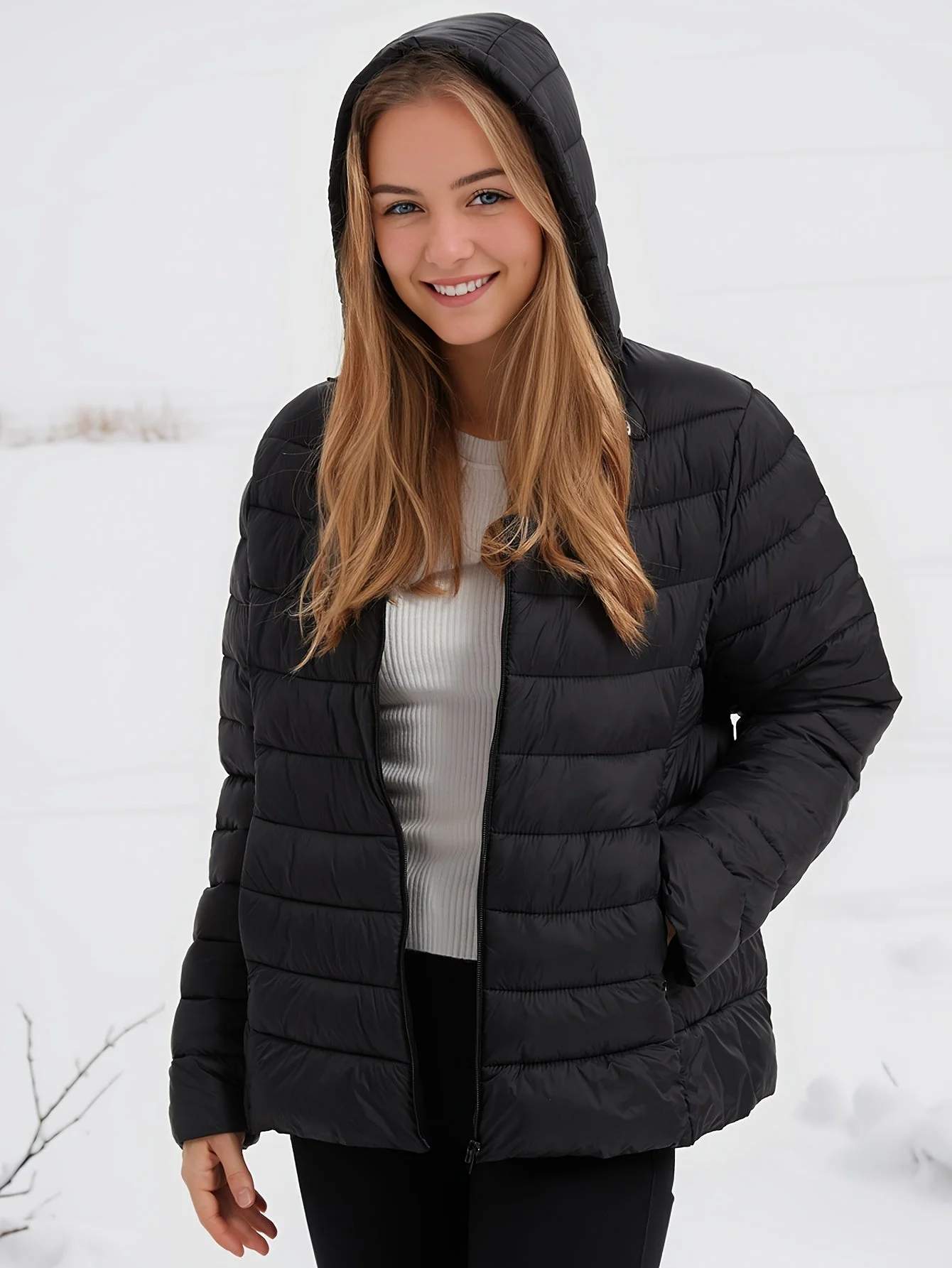 Veste d'hiver femme à capuche zippée - Image 3