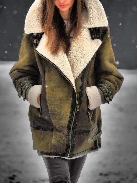 Veste d'hiver vintage col montant avec fermeture éclair oblique