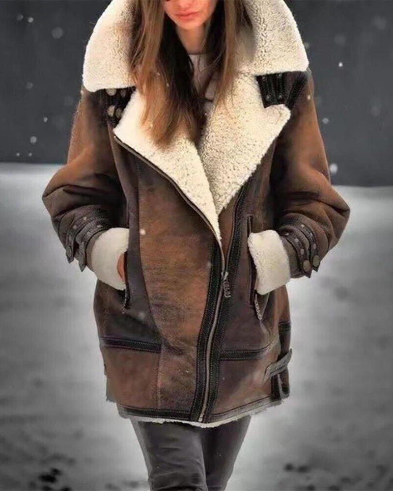 Veste d'hiver vintage col montant avec fermeture éclair oblique - Image 4