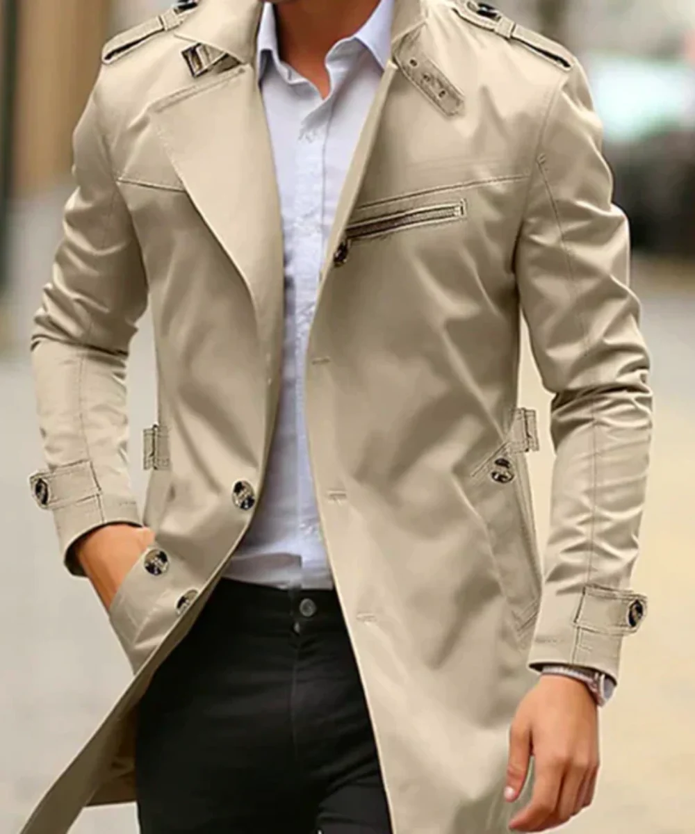 Trench-coat long à revers coupe ajustable avec poches latérales - Image 2
