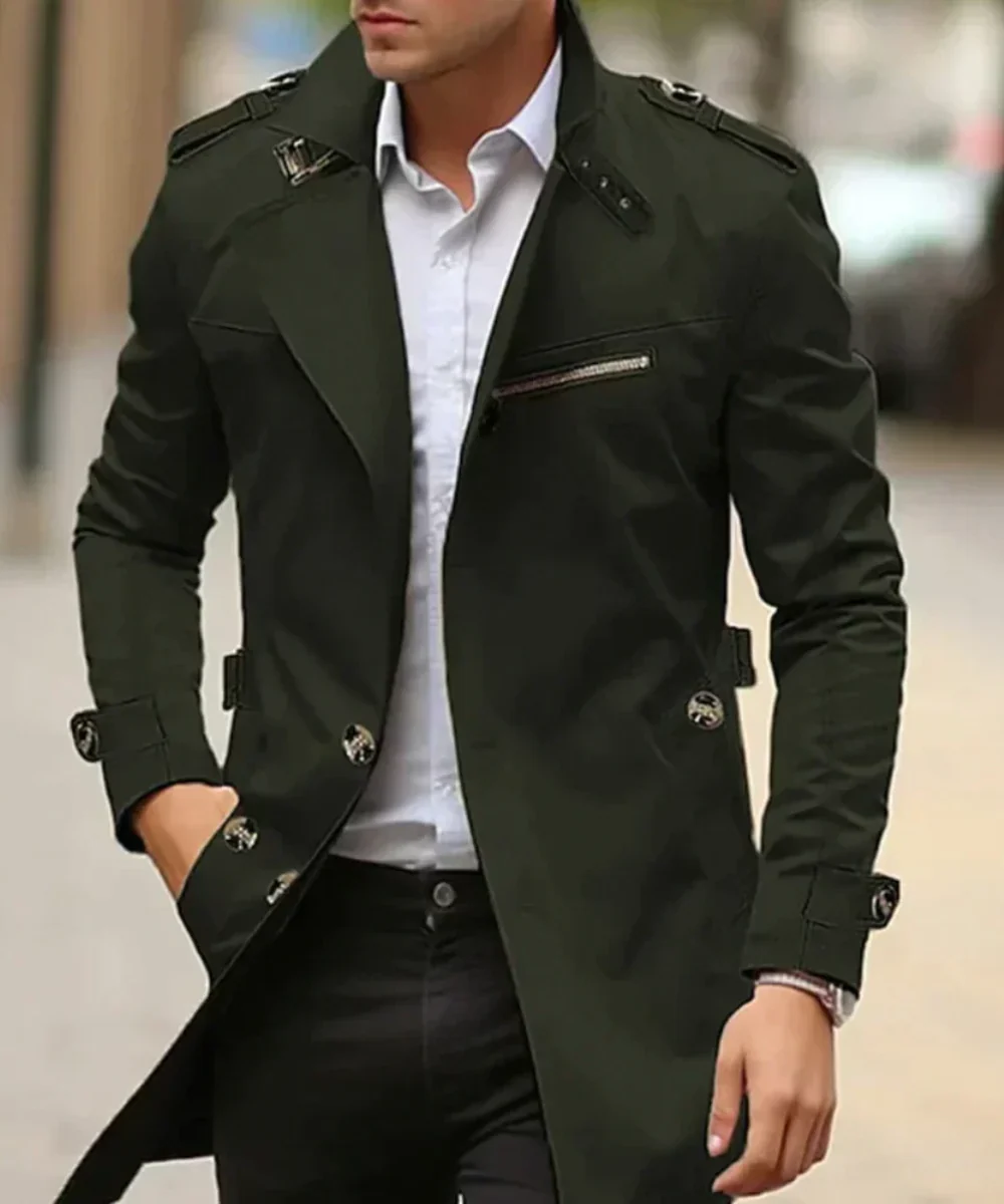 Trench-coat long à revers coupe ajustable avec poches latérales - Image 4