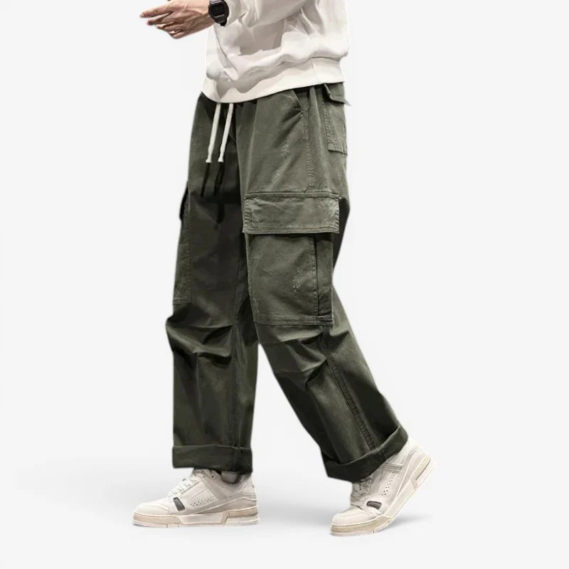 Pantalon cargo homme jambes larges cordon