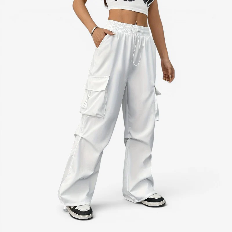 Pantalon large femme taille élastique avec cordon et poches - Image 2
