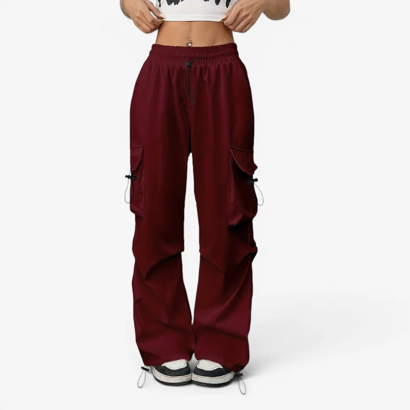Pantalon large femme taille élastique avec cordon et poches - Image 3