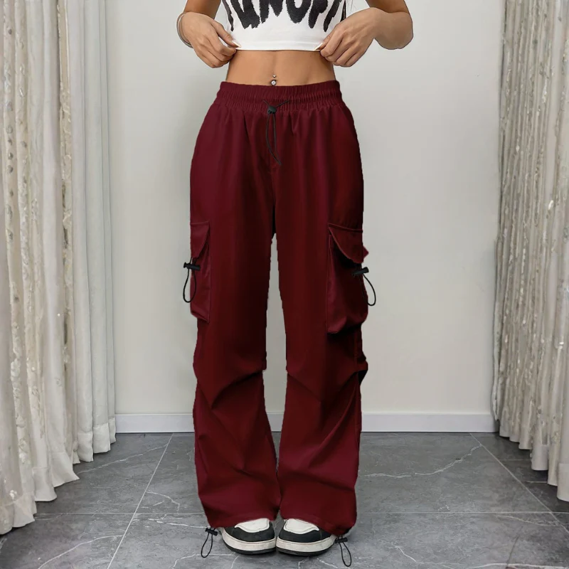 Pantalon large femme taille élastique avec cordon et poches - Image 4