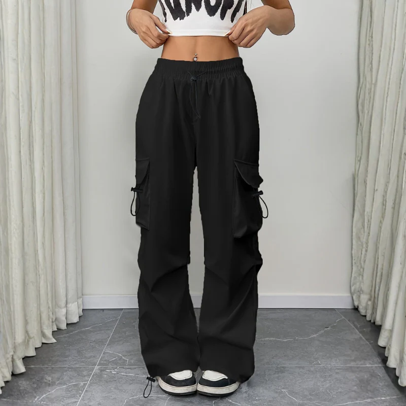 Pantalon large femme taille élastique avec cordon et poches - Image 8