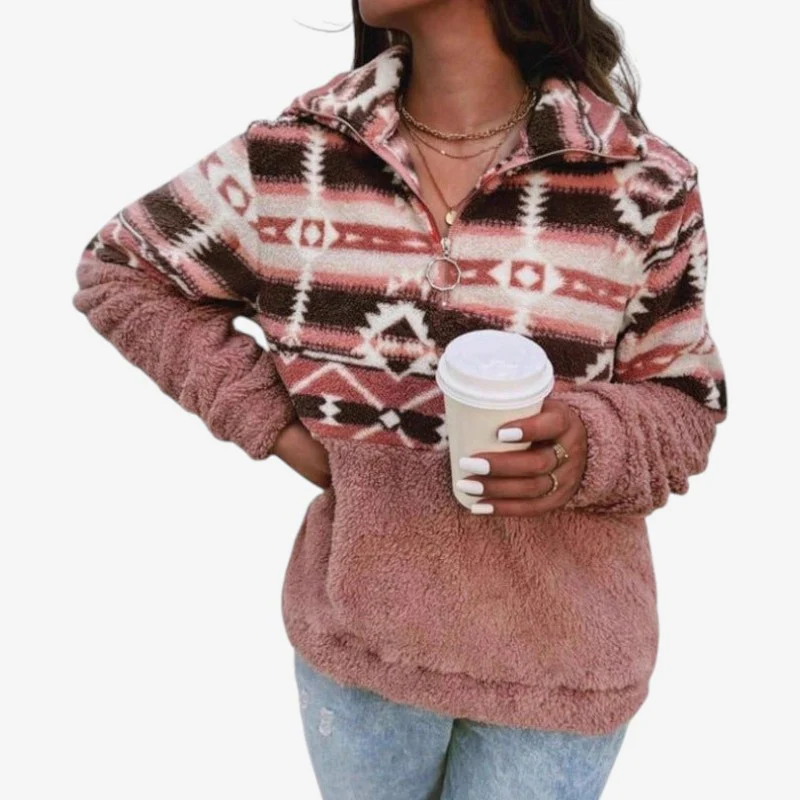 Patricia – Pull en polaire à motif aztèque avec col montant