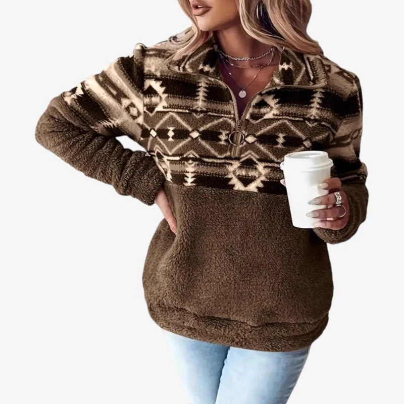 Patricia – Pull en polaire à motif aztèque avec col montant - Image 2