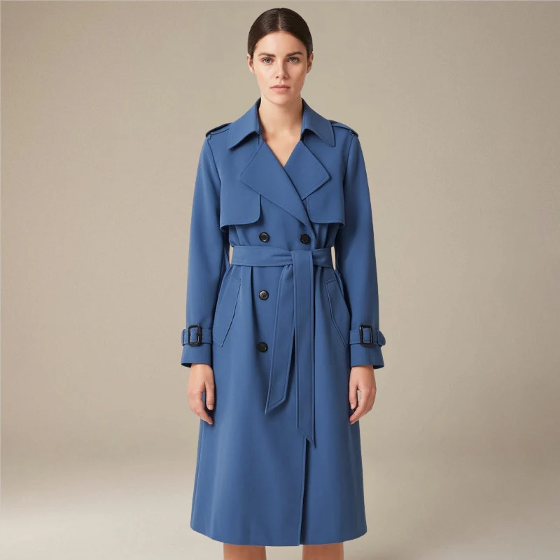 Trench-coat manches longues col à revers avec taille ceinturée - Image 11