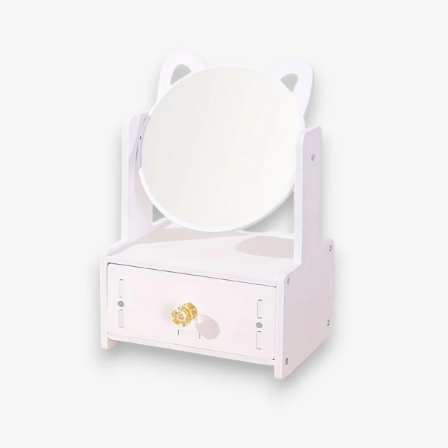 Miroir de maquillage de bureau oreilles de chat réglable avec boîte de rangement