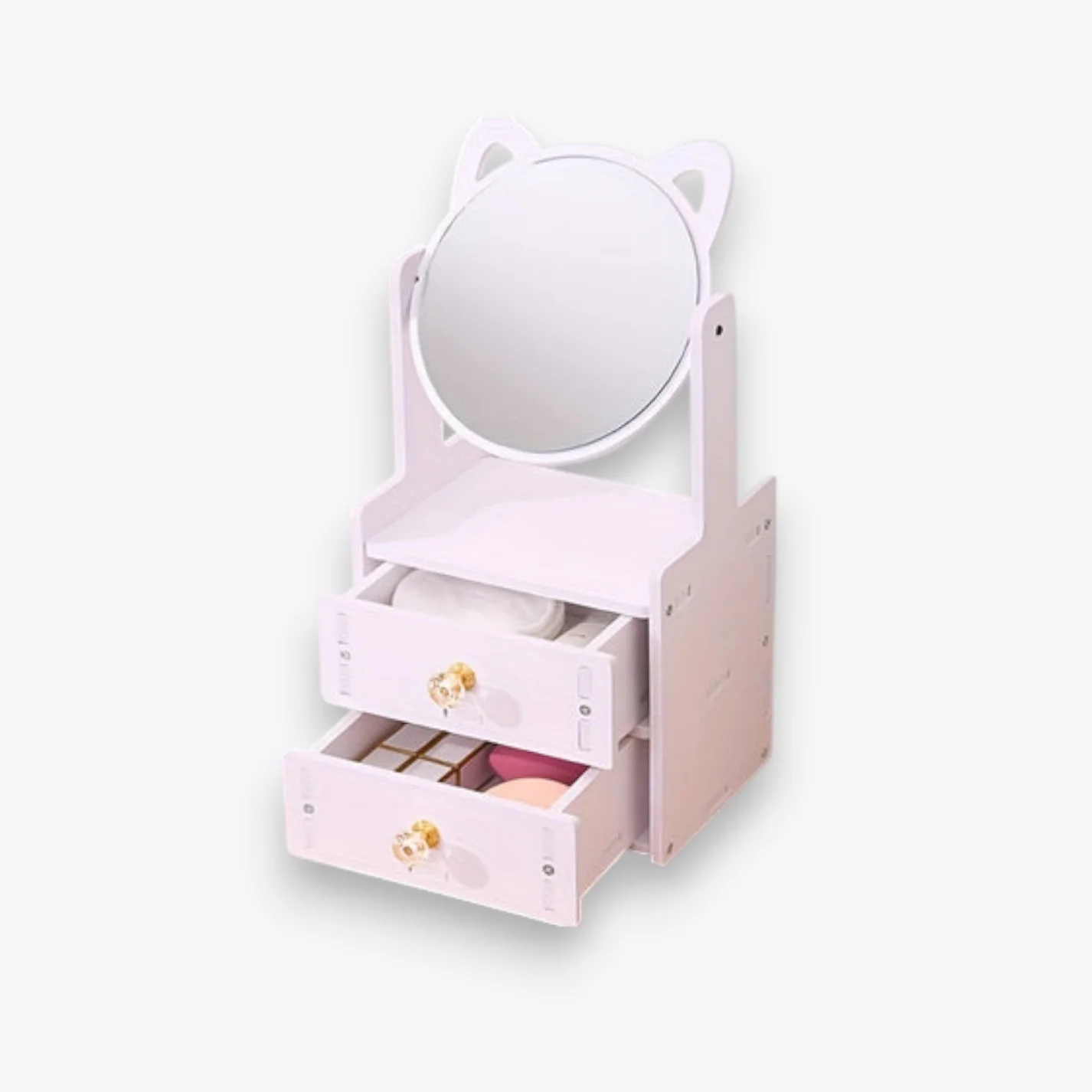 Miroir de maquillage de bureau oreilles de chat réglable avec boîte de rangement - Image 2