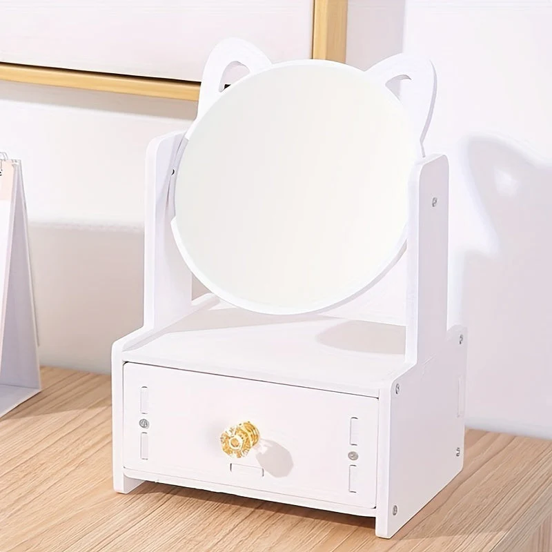 Miroir de maquillage de bureau oreilles de chat réglable avec boîte de rangement - Image 3